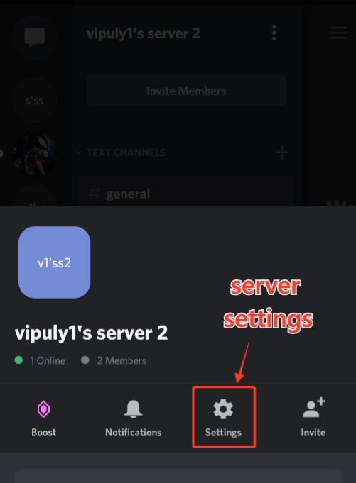 Discord server settings page on mobile device