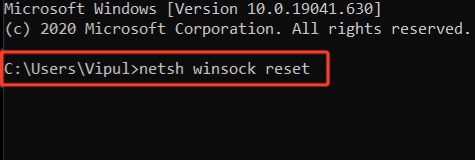 steps to reset winsock directory