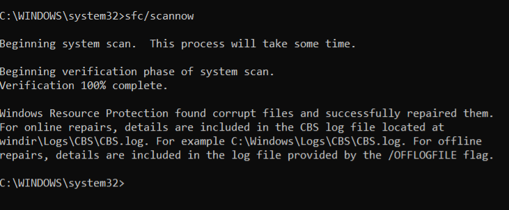 steps to perform sfc scan using comman prompt