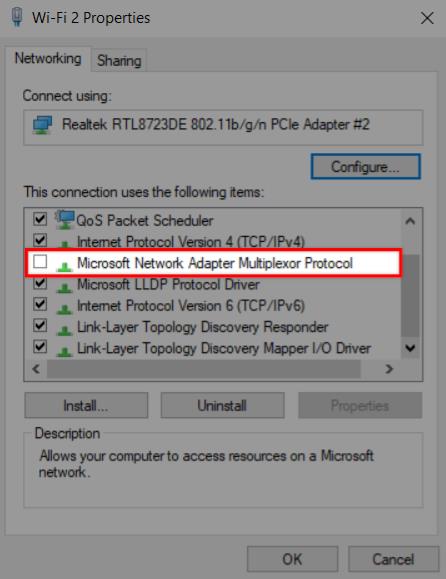Microsoft network adapter multiplexor protocol option image