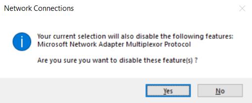 error message when we try to enable the microsoft network adapter multiplexor protocol manually